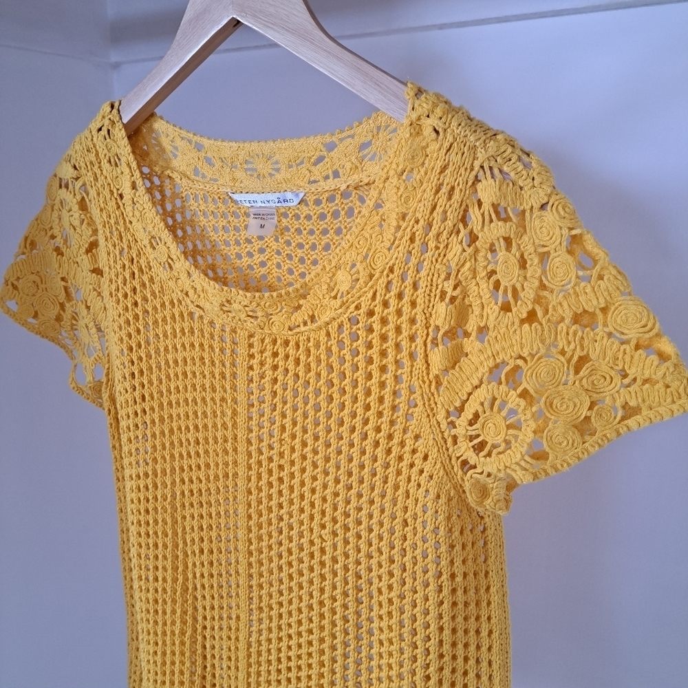 Peter nygard | Canary yellow crochet cottagecore knit t shirt - Picture 4 of 13